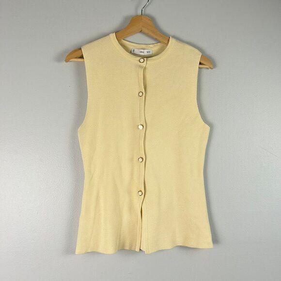 MNG Mango Ribbed Knit Sleeveless Button-Up Vest Top - Picture 4 of 7
